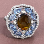 Brown Tourmaline Ring With Aquamarine 6.34 Carats Sterling Silver