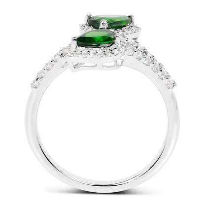 Chrome Diopside Bypass Ring White Topaz 2.22 Carats Sterling Silver