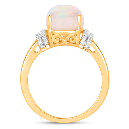 Ethiopian Opal Ring Diamonds 5.22 Carats 14K Yellow Gold