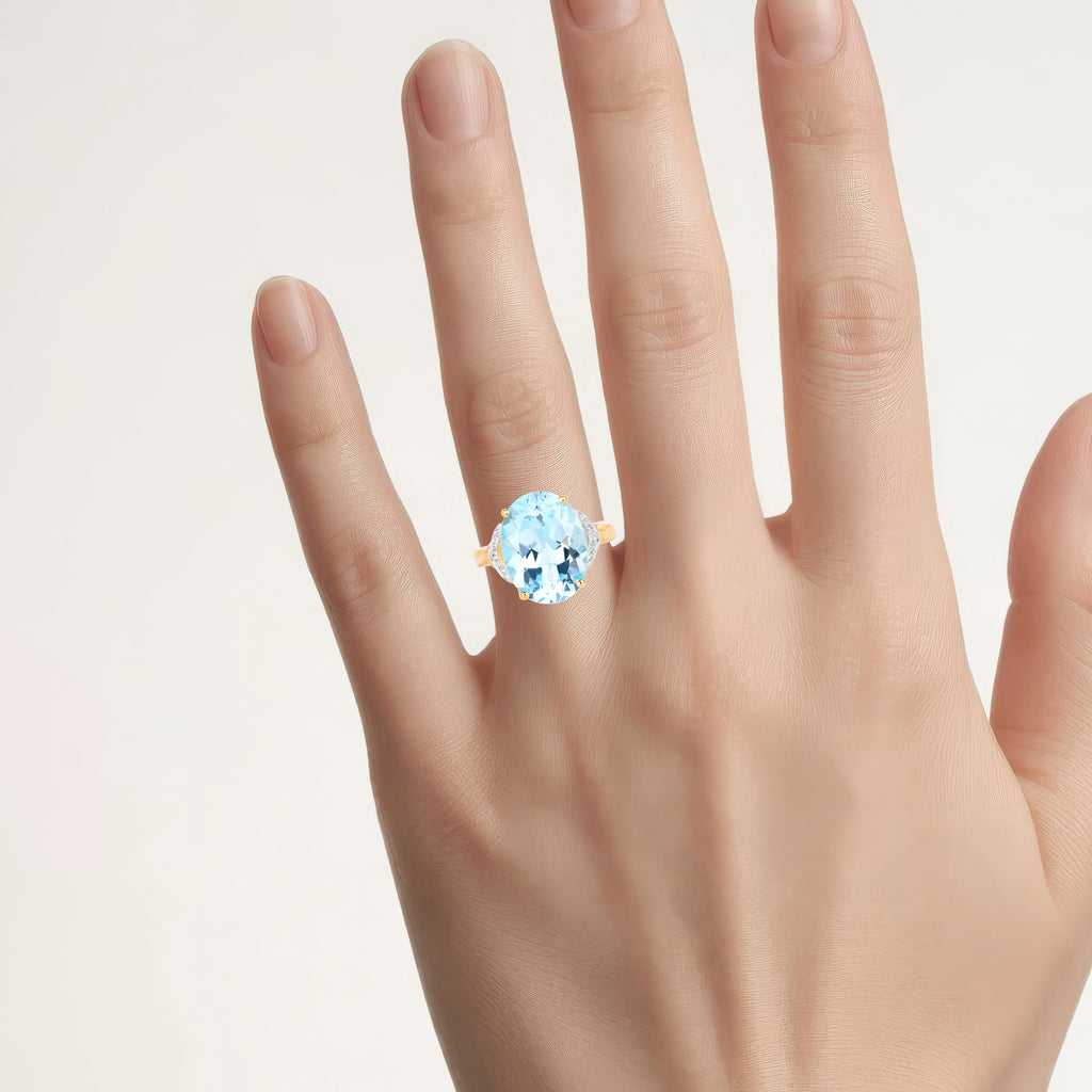Blue Topaz Ring With White Topaz 11.3 Carats Gold Plated Silver