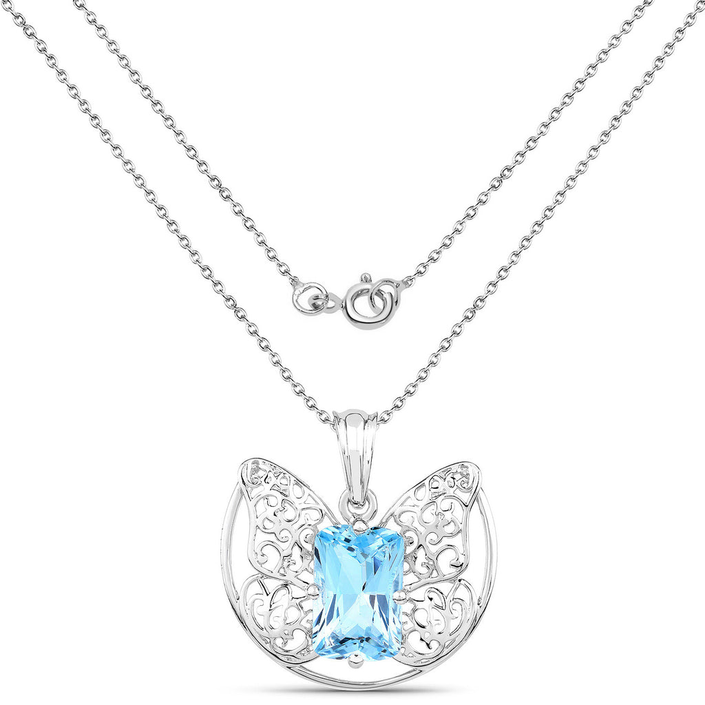 Swiss Blue Topaz Pendant 11 Carats Sterling Silver