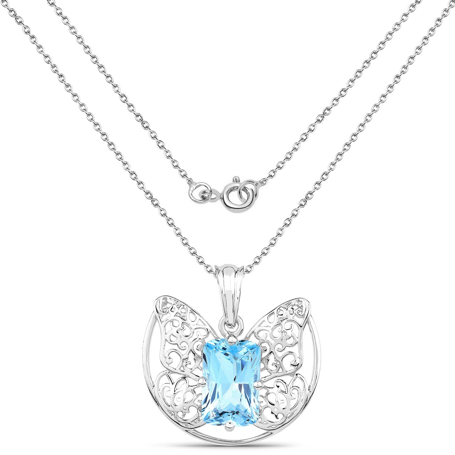 Swiss Blue Topaz Pendant 11 Carats Sterling Silver