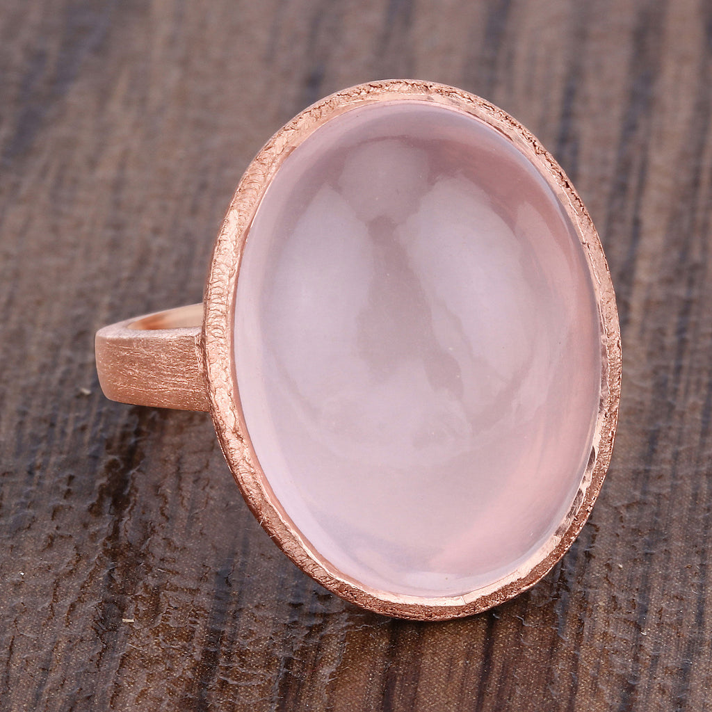 Rose Quartz Ring 15.5 Carats Gold Plated Silver