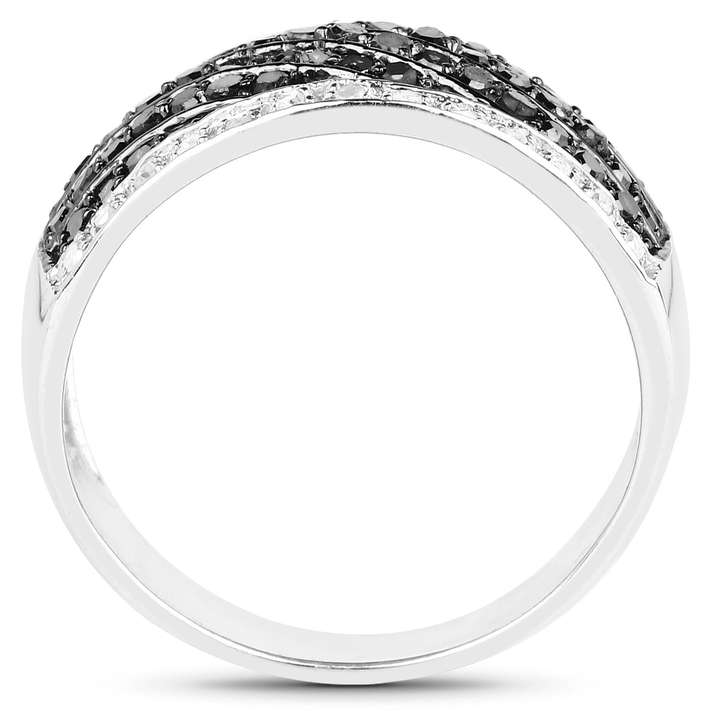 Black Diamond Cluster Ring White Diamonds 0.78 Carats Sterling Silver