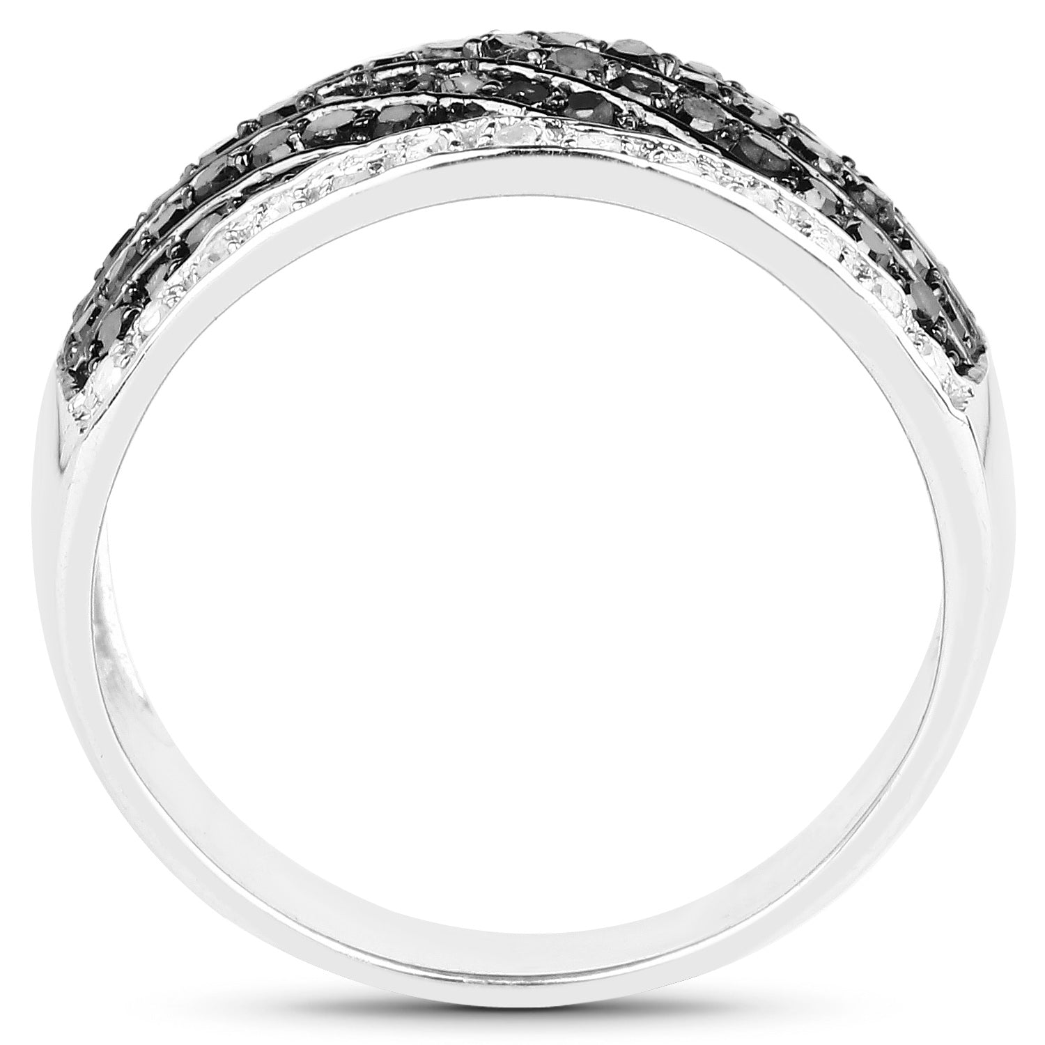 Black Diamond Cluster Ring White Diamonds 0.78 Carats Sterling Silver