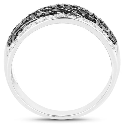 Black Diamond Cluster Ring White Diamonds 0.78 Carats Sterling Silver