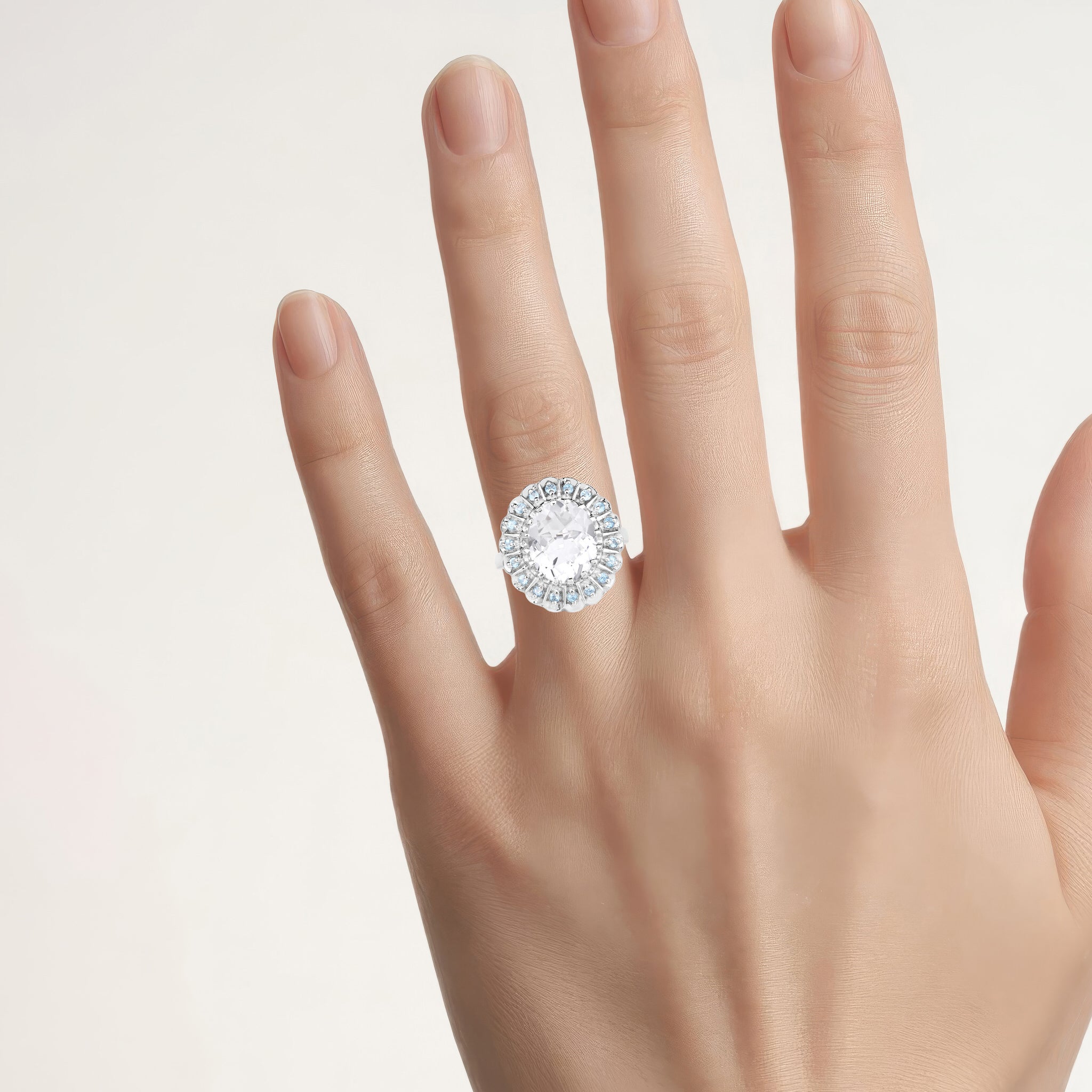 Crystal Quartz Ring With Swiss Blue Topaz 5.86 Carats Sterling Silver