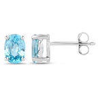 Blue Zircon Stud Earrings 2.38 Carats Sterling Silver