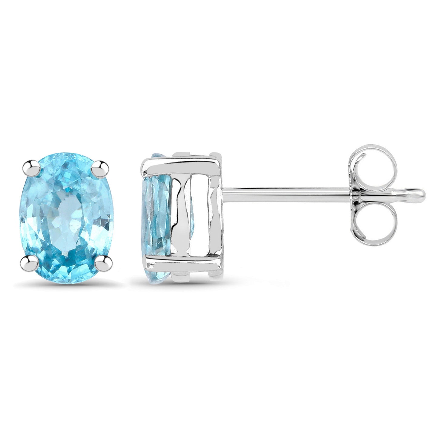 Blue Zircon Stud Earrings 2.38 Carats Sterling Silver
