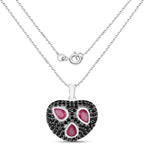 Ruby Heart Pendant With Black Spinel 3.24 Carats Sterling Silver