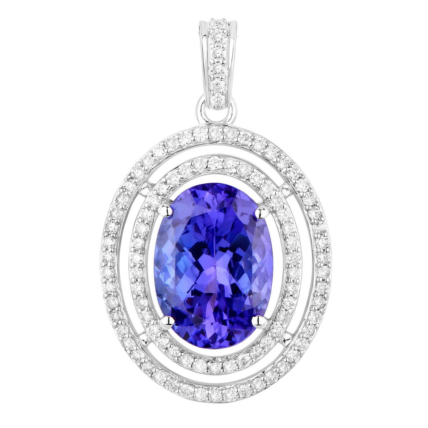 Tanzanite Pendant Necklace Diamonds 4.88 Carats 14K White Gold