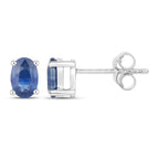 Blue Sapphire Stud Earrings 0.94 Carats 14K White Gold