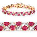 Ruby Bracelet With Diamonds 16.4 Carats Gold Plated Silver