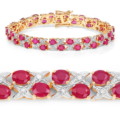 Ruby Bracelet With Diamonds 16.4 Carats Gold Plated Silver