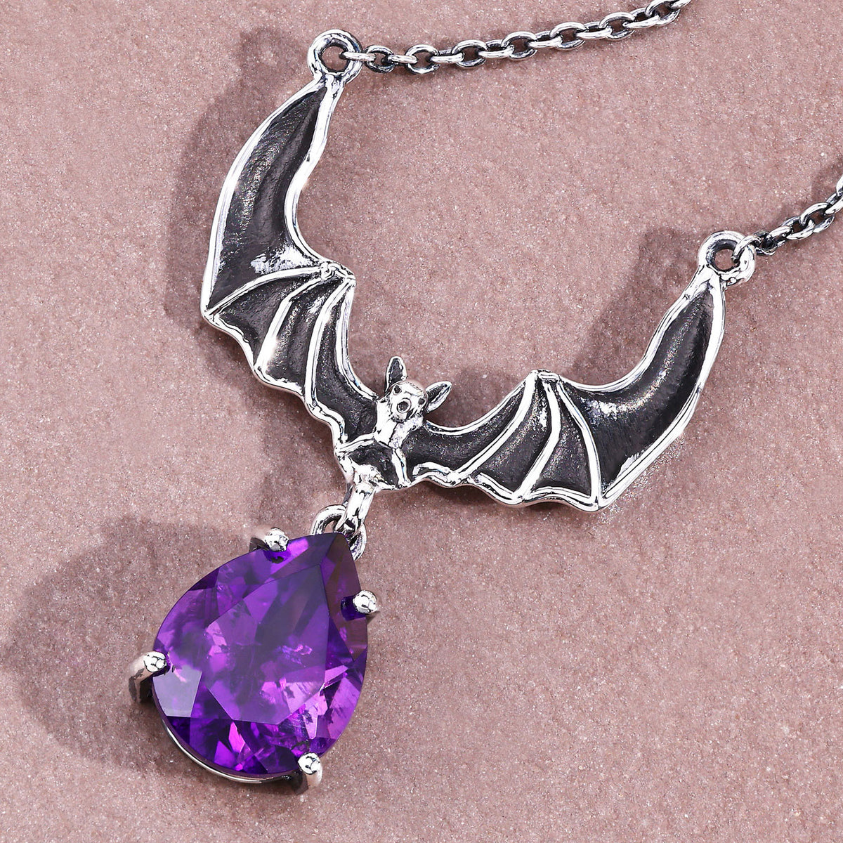 Amethyst Bat Necklace 2.08 Carats Sterling Silver