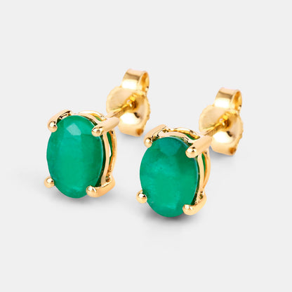 Zambian Emerald Earrings 1.42 Carats 10K Yellow Gold