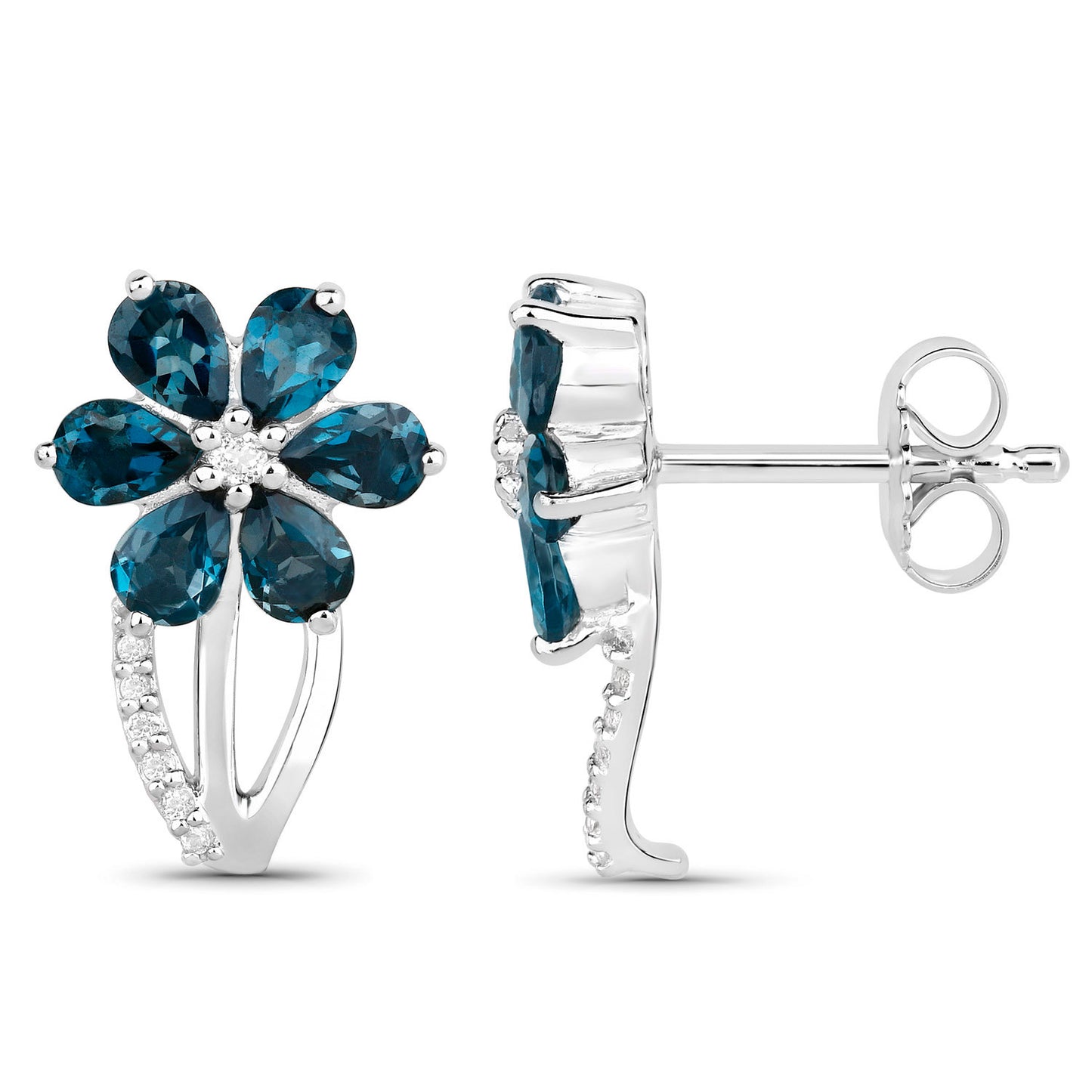 London Blue Topaz Floral Earrings 2.1 Carats Silver