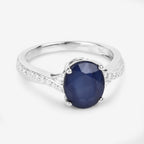 Blue Sapphire Ring With Diamonds 3.24 Carats 14K White Gold