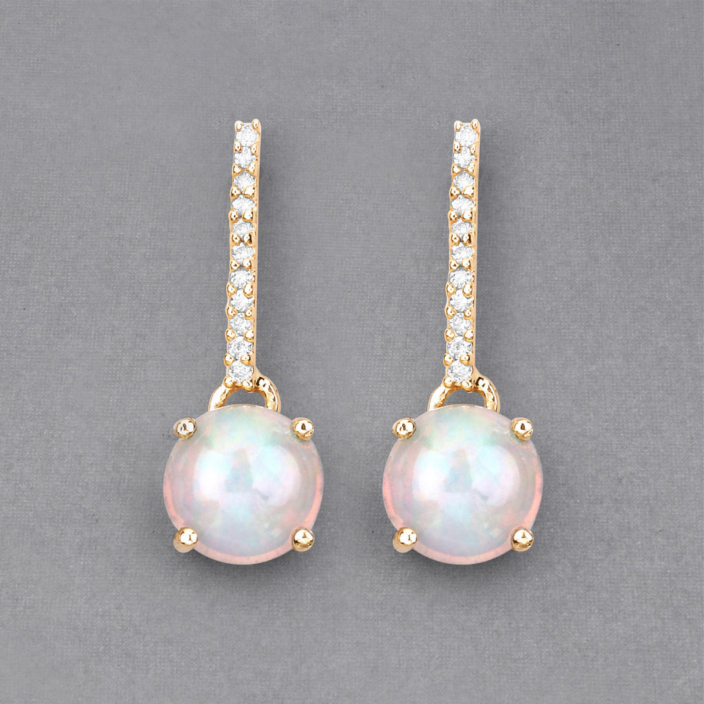 Ethiopian Opal Earrings With Diamonds 1.02 Carats 10K Yellow Gold