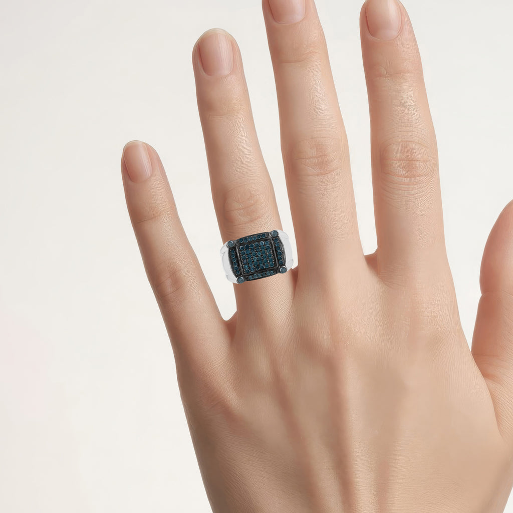 Blue Diamond Ring 0.78 Carats Sterling Silver