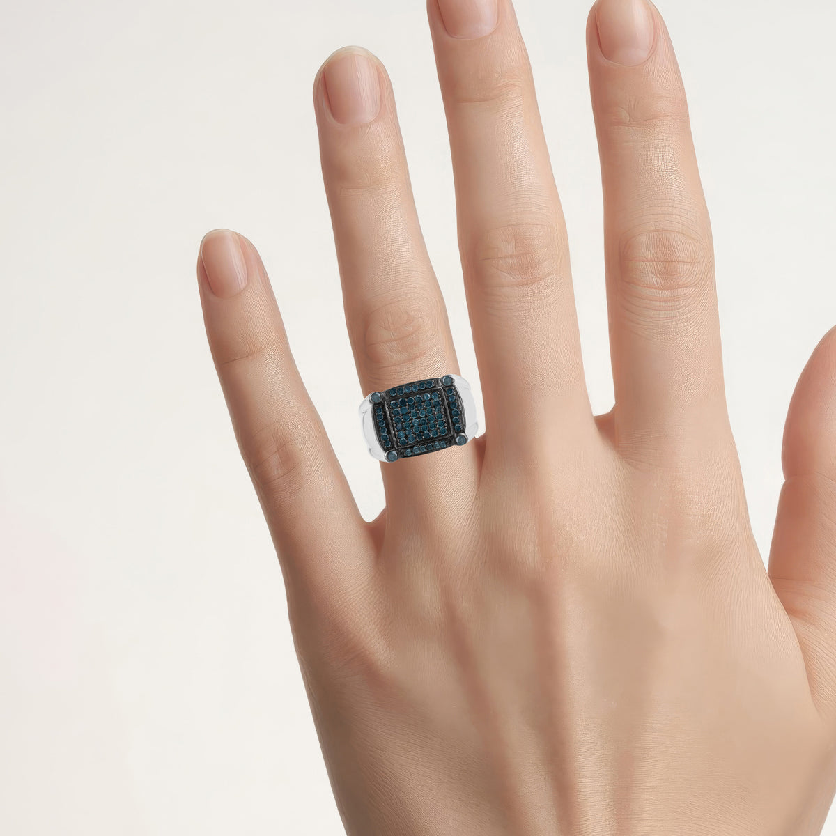 Blue Diamond Ring 0.78 Carats Sterling Silver