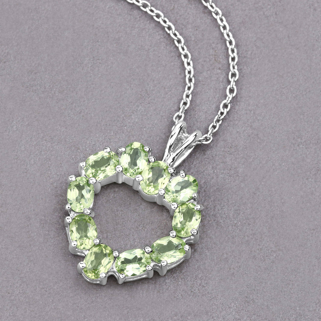 Peridot Heart Pendant 1.68 Carats Sterling Silver