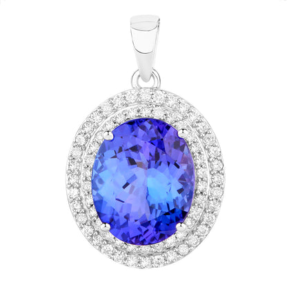 Tanzanite Pendant Necklace Diamonds 3.88 Carats 14K White Gold