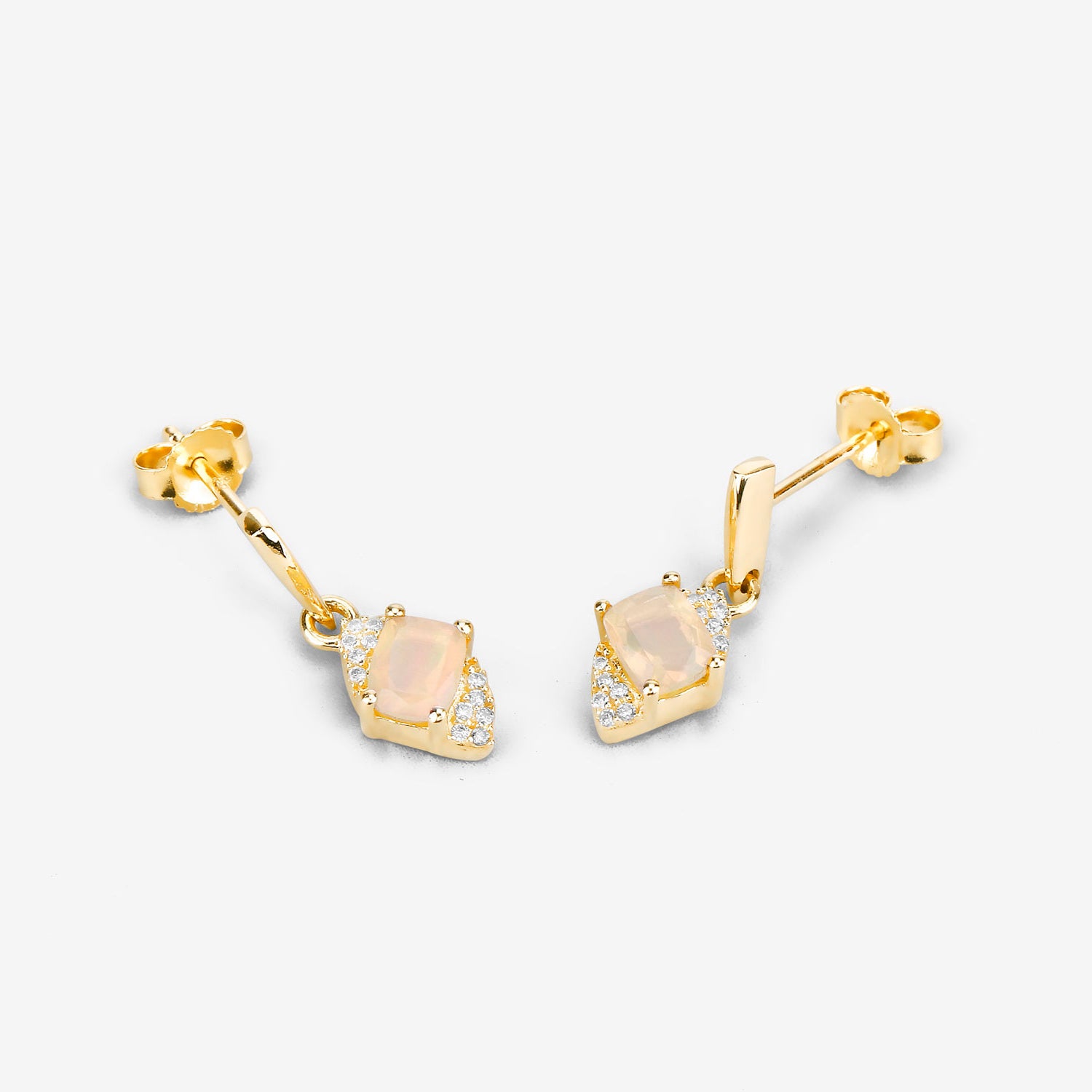Natural Ethiopian Opal Earrings With Diamonds 0.54 Carats 14K Yellow Gold