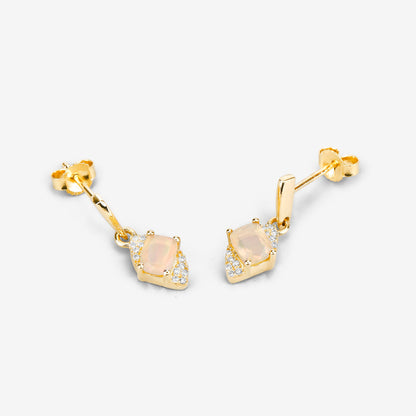 Natural Ethiopian Opal Earrings With Diamonds 0.54 Carats 14K Yellow Gold
