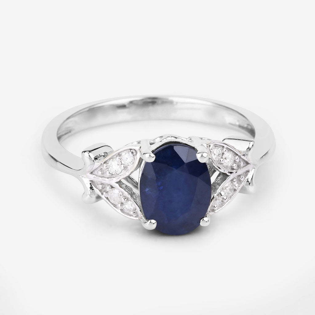 Blue Sapphire Ring With Diamonds 1.58 Carats 14K White Gold
