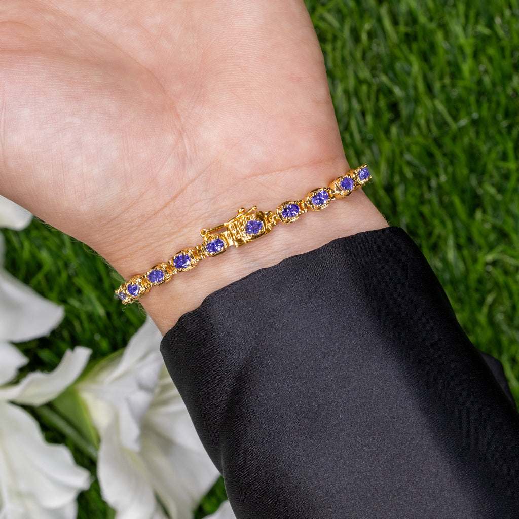 Tanzanite Tennis Bracelet 4.5 Carats 14K Yellow Gold Plated Silver