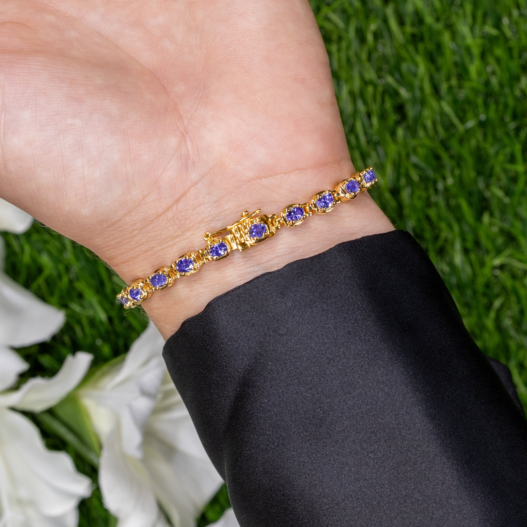 Tanzanite Tennis Bracelet 4.5 Carats 14K Yellow Gold Plated Silver