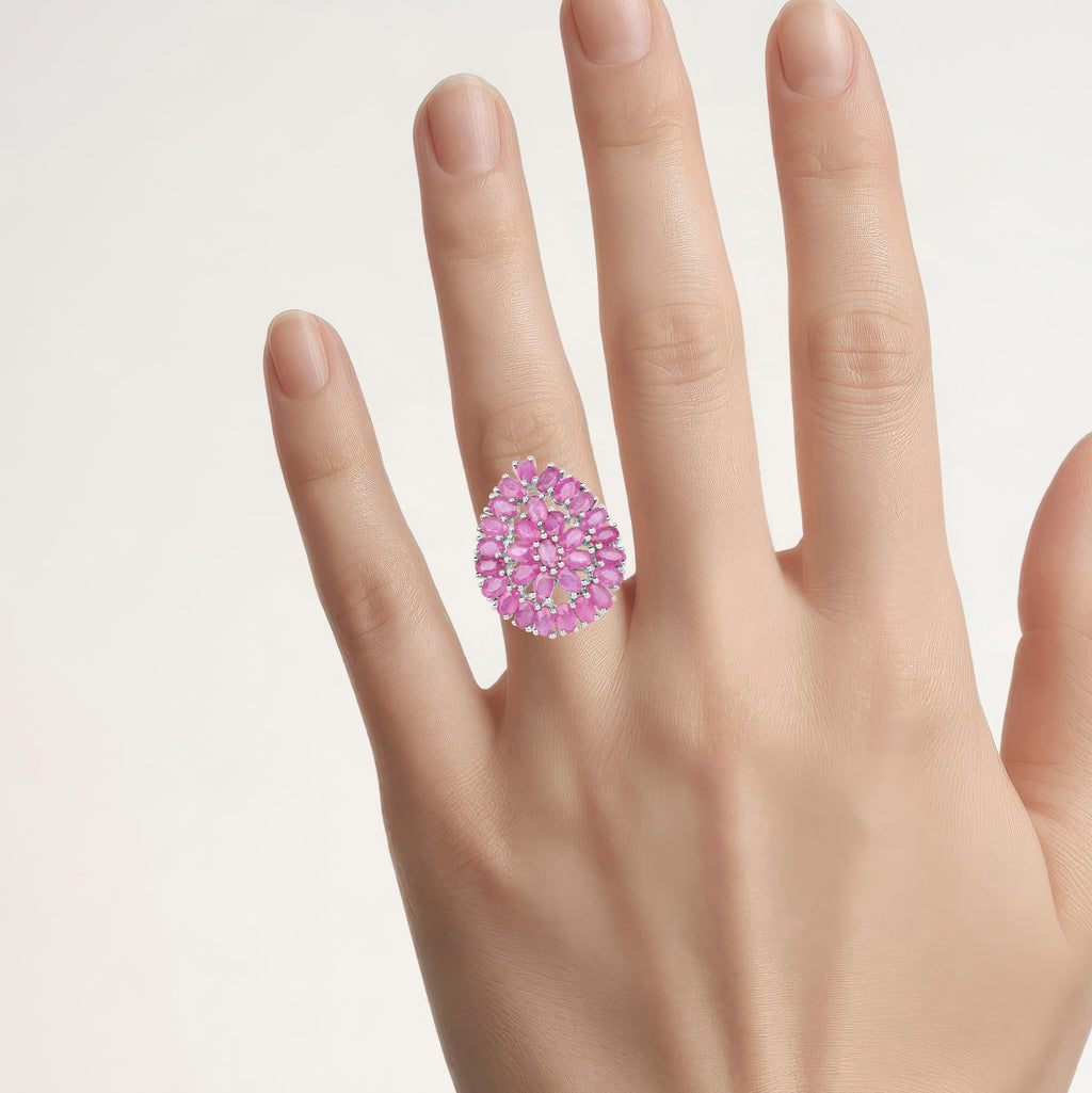 Ruby Flower Ring 8.08 Carats Sterling Silver