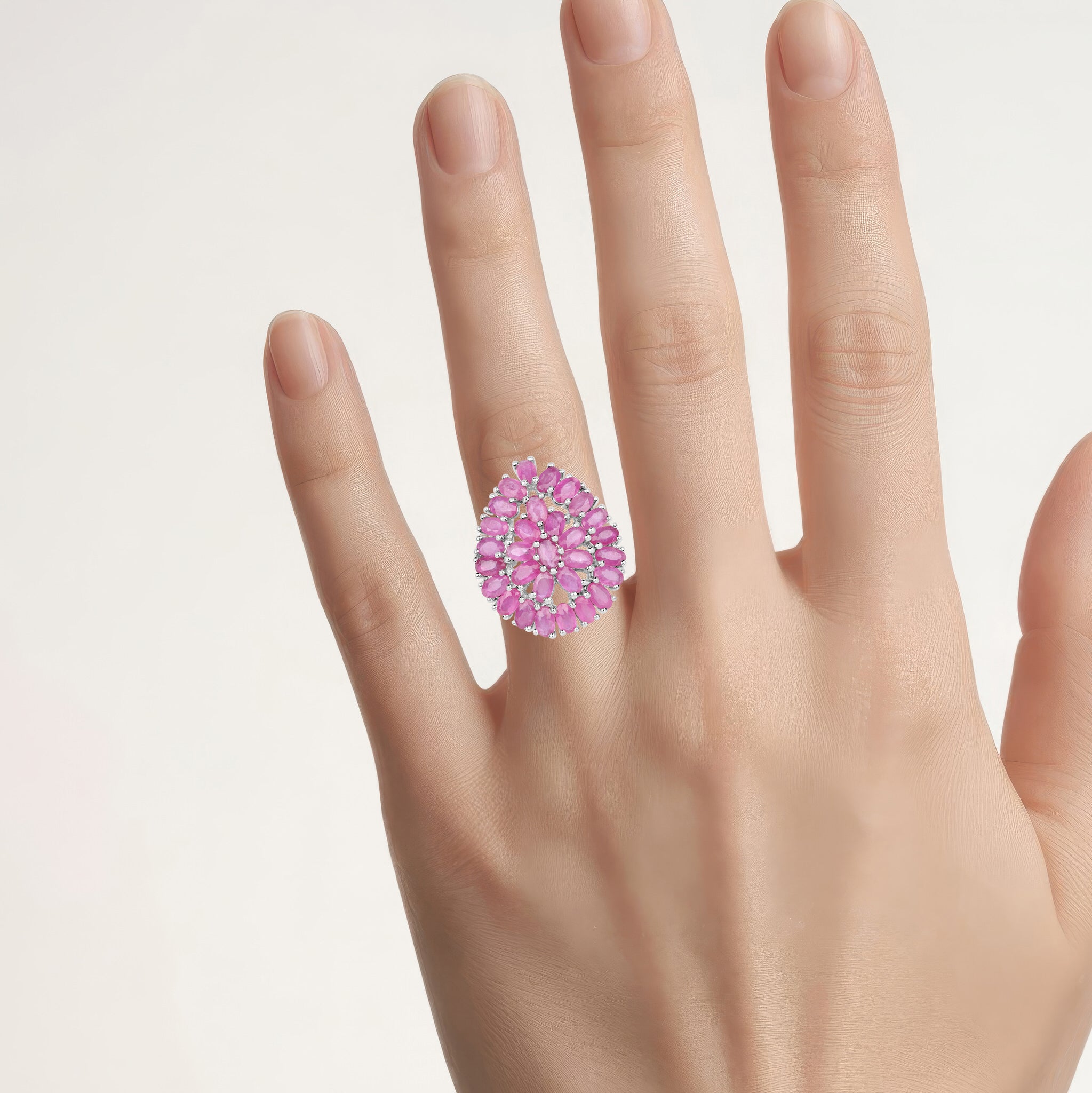 Ruby Flower Ring 8.08 Carats Sterling Silver