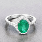 Zambian Emerald Ring With Diamonds 1.88 Carats 14K White Gold