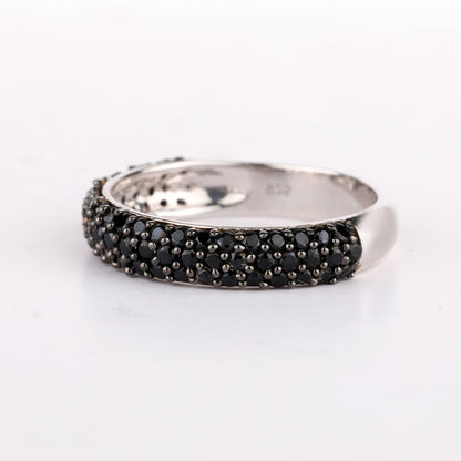 Natural Black Spinel Band Ring 1.34 Carats Sterling Silver