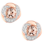 Morganite Flower Stud Earrings With Diamonds 1.48 Carats 14K Rose Gold
