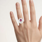 Ruby Ring With White Topaz 3.7 Carats Gold Plated Silver
