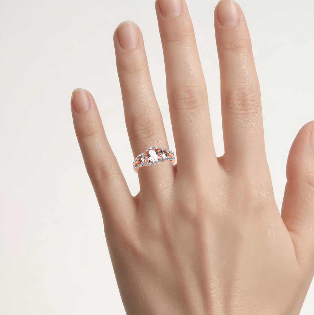 Morganite Ring With White Topaz 1.34 Carats Gold Plated Silver