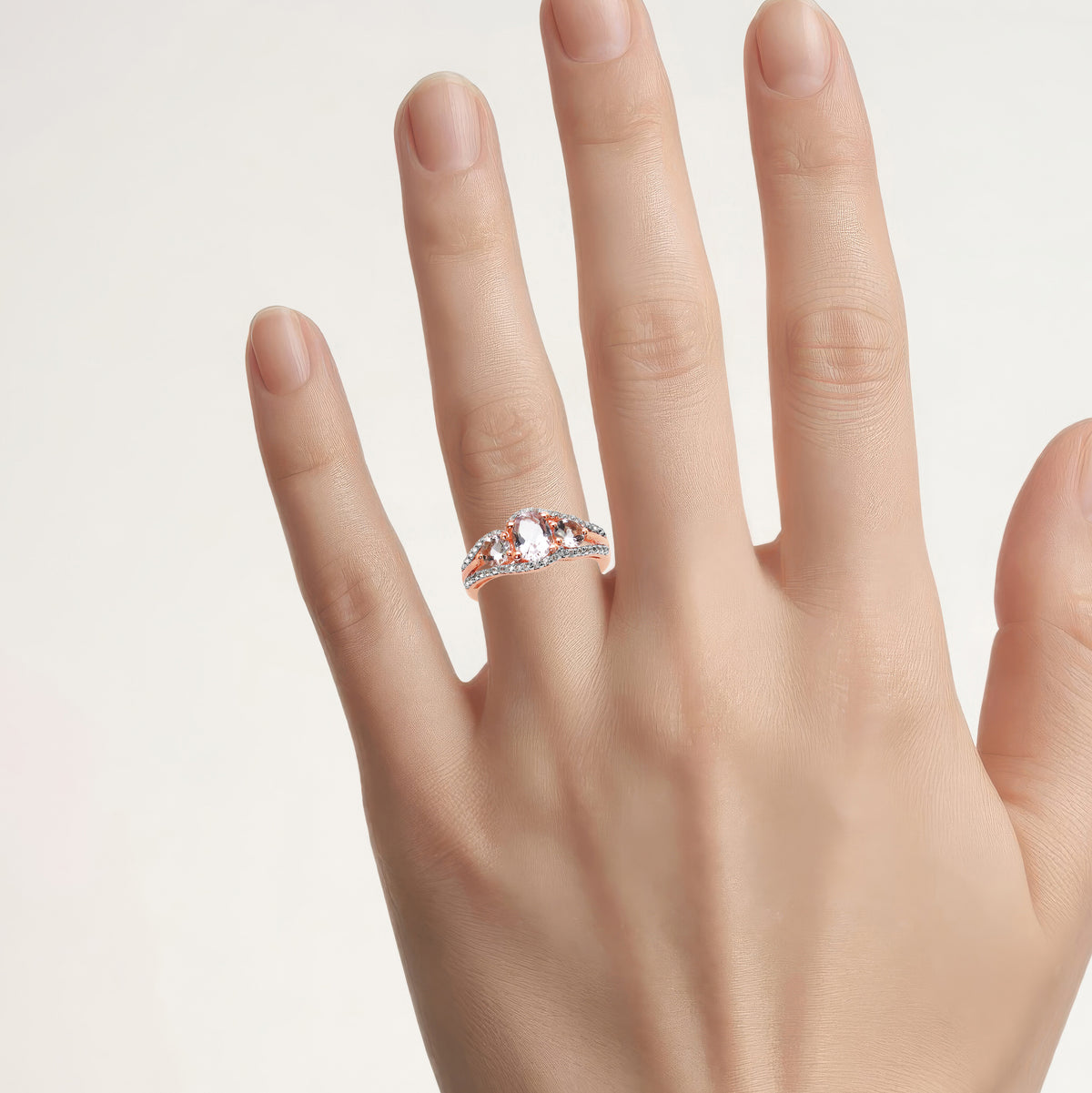 Morganite Ring With White Topaz 1.34 Carats Gold Plated Silver