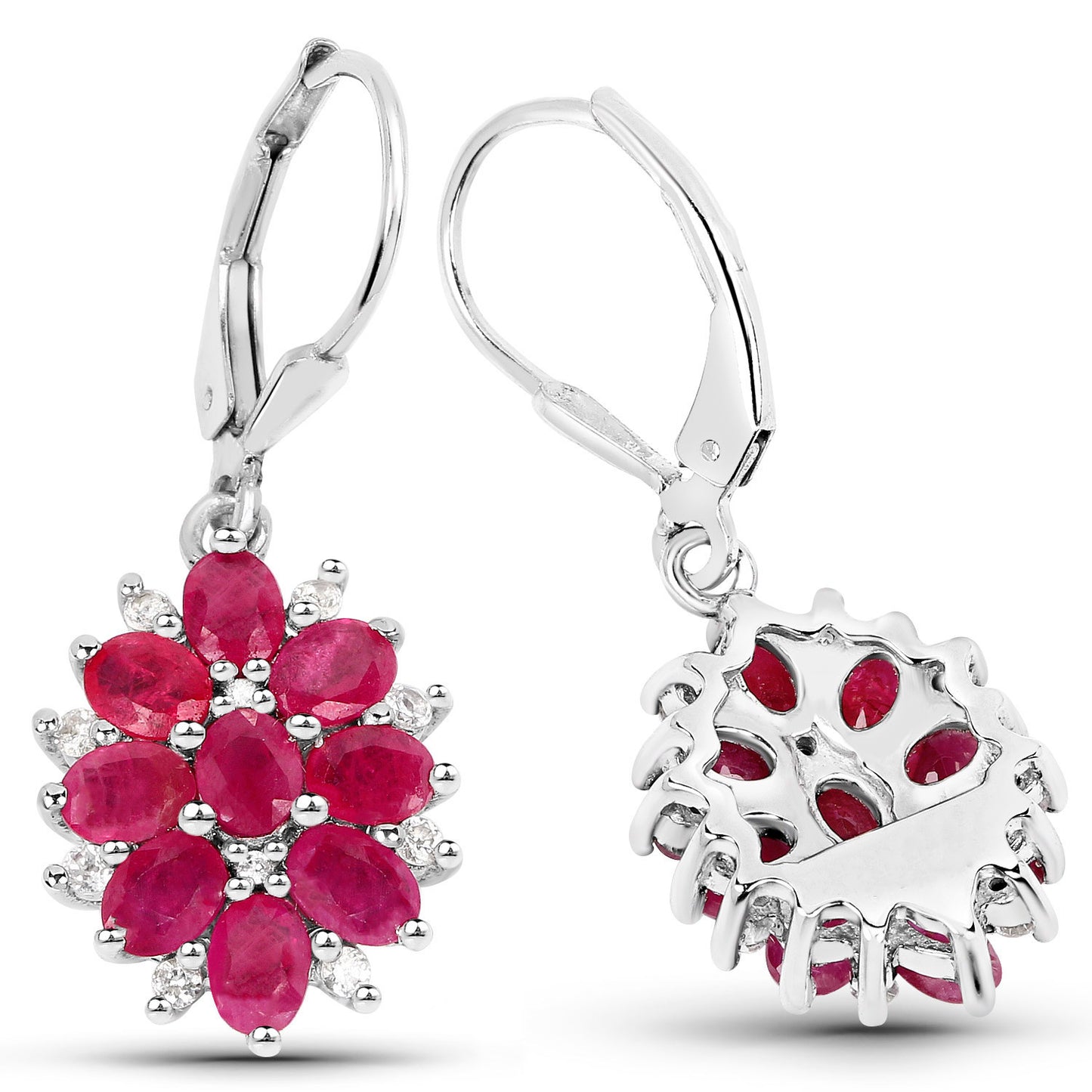 Ruby Earrings With White Zircon 4.24 Carats Sterling Silver