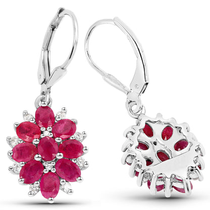 Ruby Earrings With White Zircon 4.24 Carats Sterling Silver