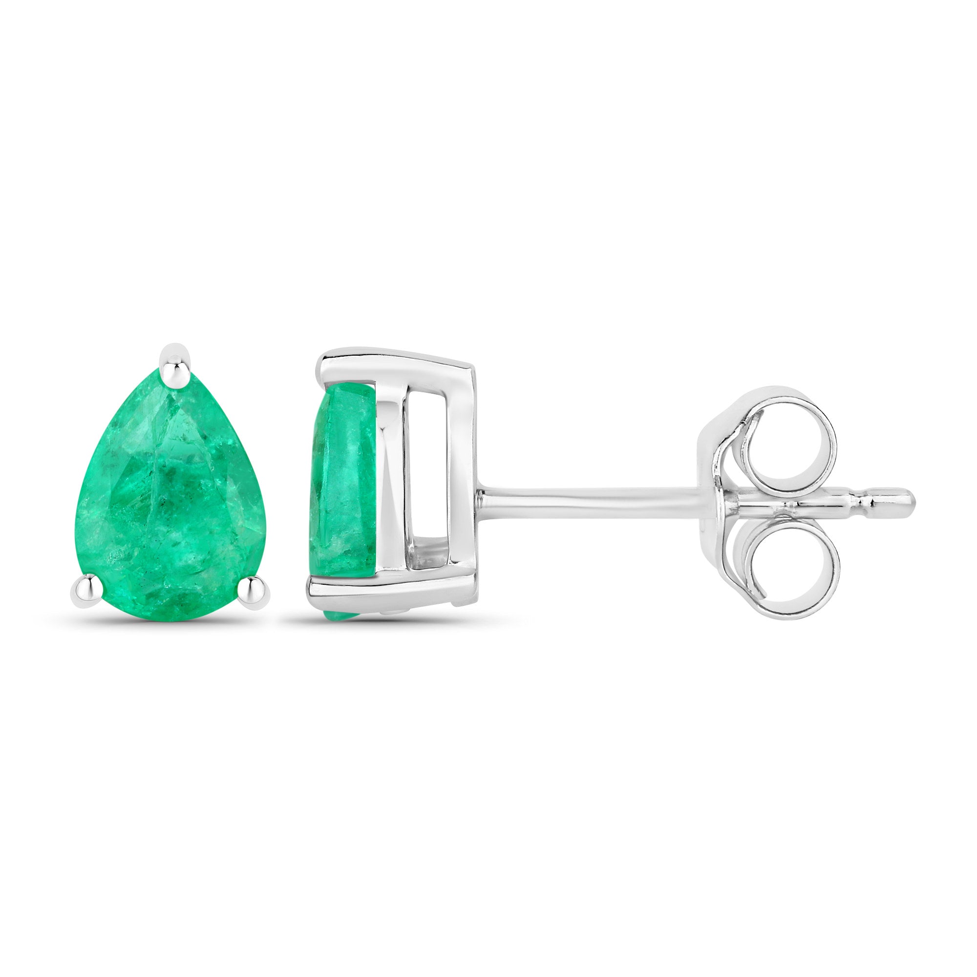 Zambian Emerald Stud Earrings 0.68 Carats 14K White Gold