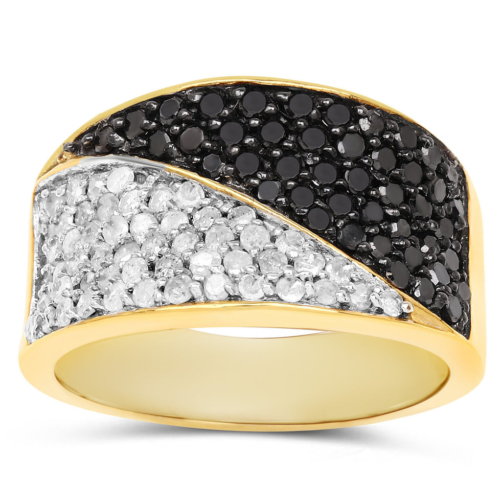 Black Diamond Ring With White Diamonds 1.16 Carats Gold Plated Silver
