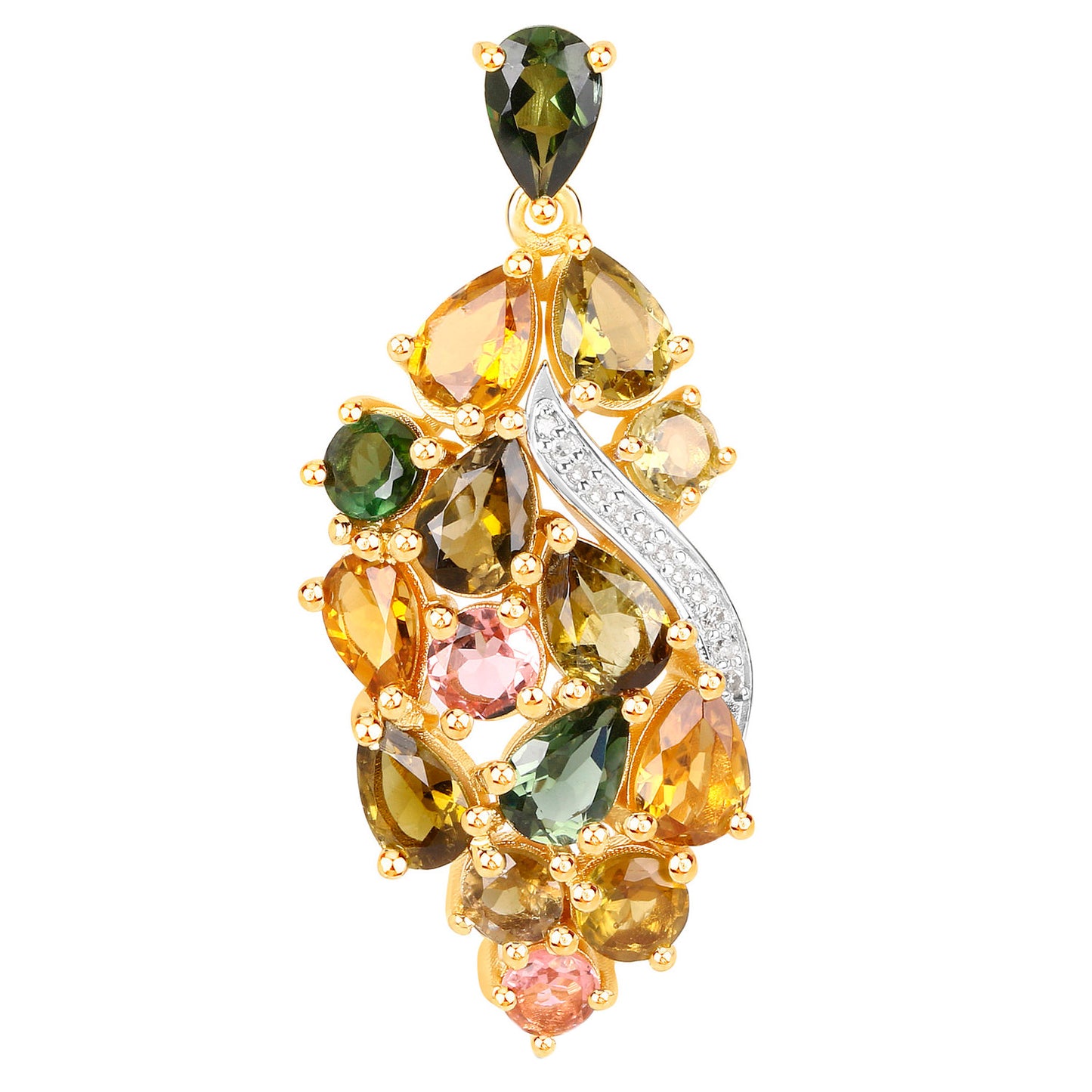 Multicolor Tourmaline Dangle Earrings Diamonds 18K Yellow Gold Plated Silver