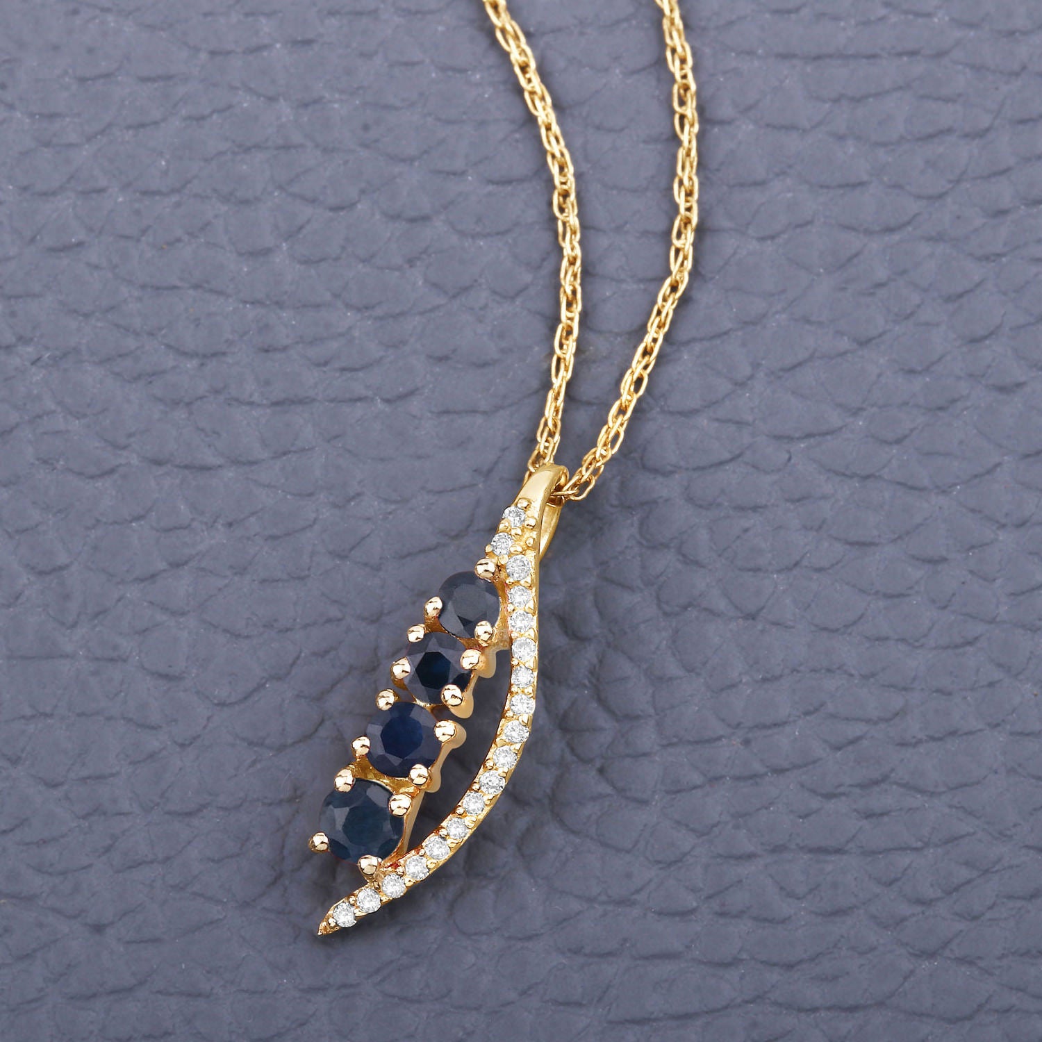 Blue Sapphire Pendant With Diamonds 0.34 Carats 14K Yellow Gold