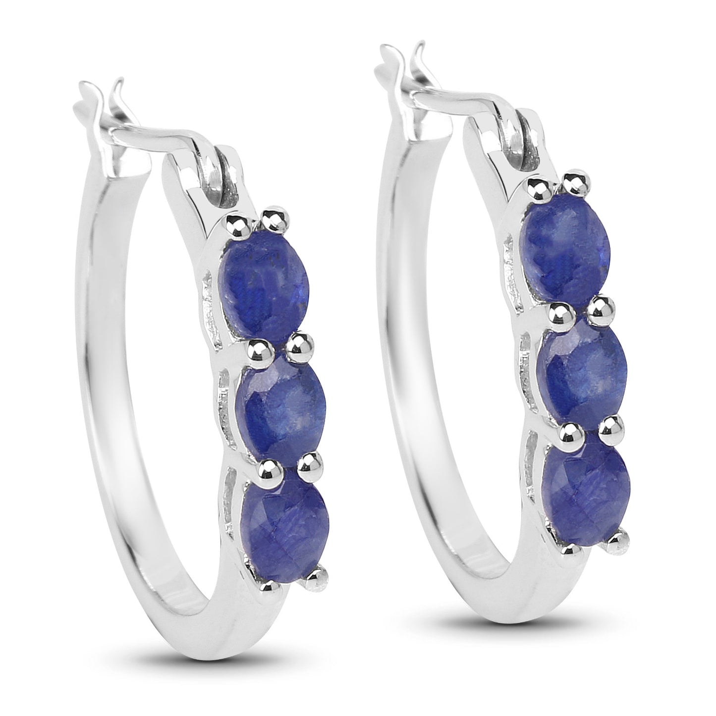 Natural Sapphire Hoop Earrings 1.3 Carats Sterling Silver