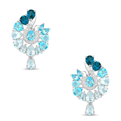 Natural Mixed Gemstones Earrings 8.14 Carats Sterling Silver