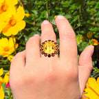 Citrine Ring With Garnet 7.24 Carats Gold Plated Silver