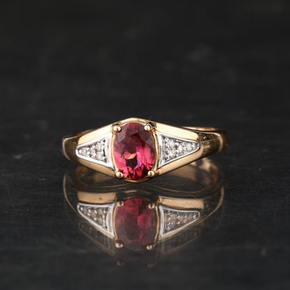 Natural Pink Tourmaline Ring With Diamonds 0.82 Carats 9K Yellow Gold